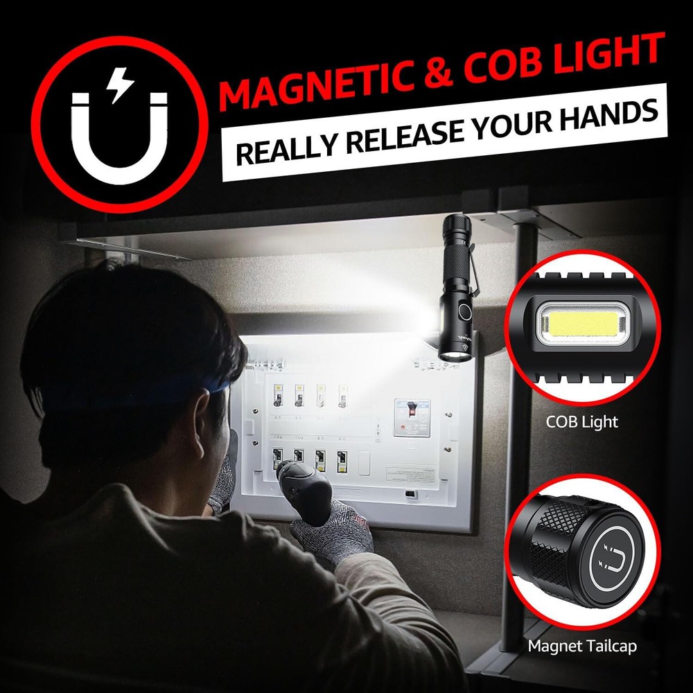 2Pack, axefury A5 Magnetic LED Flashlight, Tactical Flashlight, Cob worklight