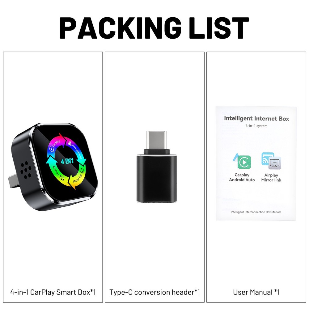 4-in-1 Wireless CarPlay Adapter & Android Auto Wireless Adapter, Plug & Play