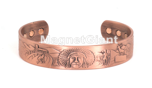 native indian - Solid Copper High Power Magnetic Bangle Bracelet Cuff - BG72C