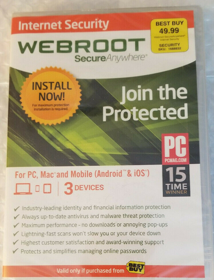 WEBROOT SECURE/ANYWHERE INTERNET SECURITY VERSION FOR PC-MAC-MOBILE ANDROID, IOS