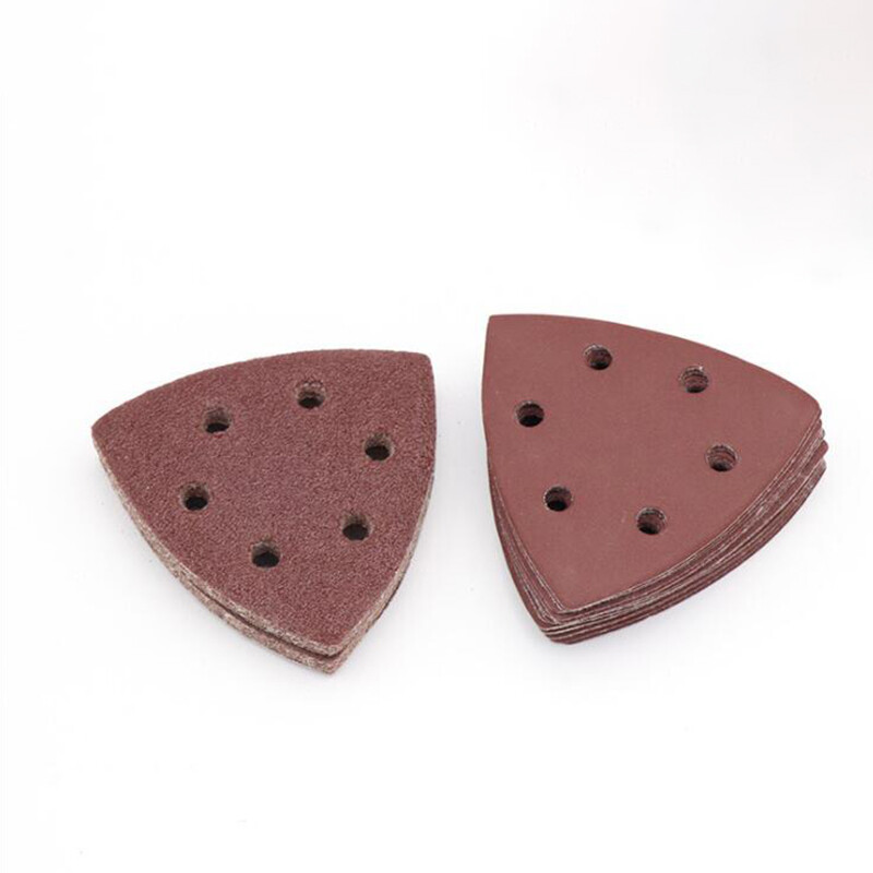 6 Hole Triangular Sanding Pads Hook & Loop 90x90x90mm Red Sand Paper Grit 40-400
