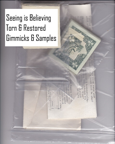 "VINTAGE" SEEING IS BELIEVING TORN BILL - GIMMICKS & SAMPLES - MAGIC TRICK