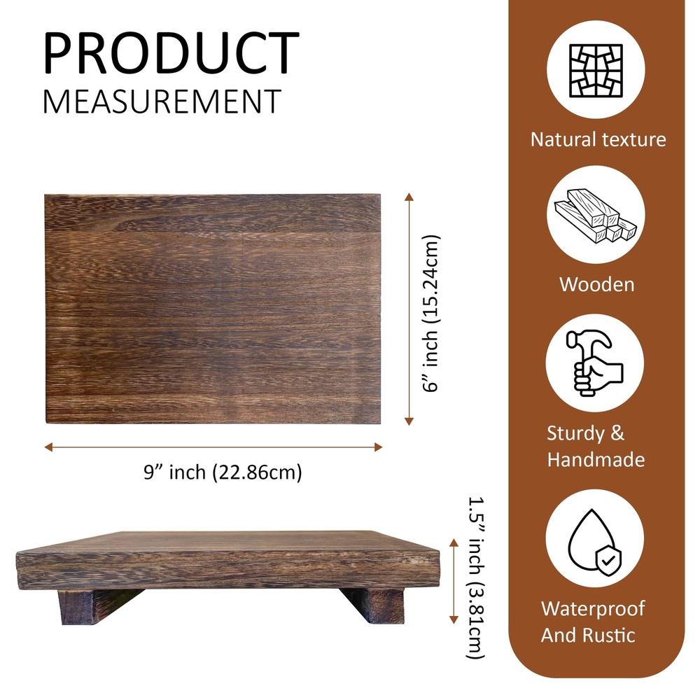 Wood Riser Rustic - Rectangular Pedestal Stand - Brown 9 x 6 Inch
