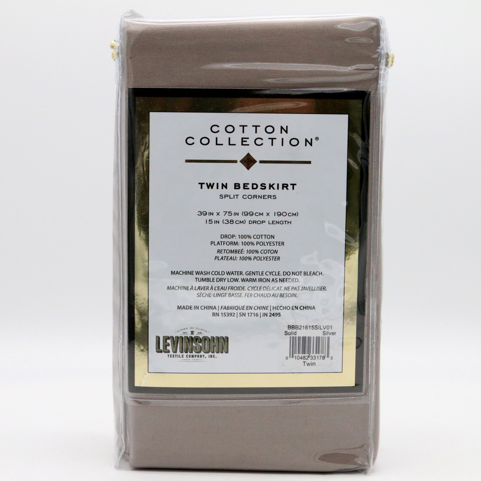 Levinsohn Cotton Collection Silver Solid Twin 15 in Drop Tailored Bedskirt NEW