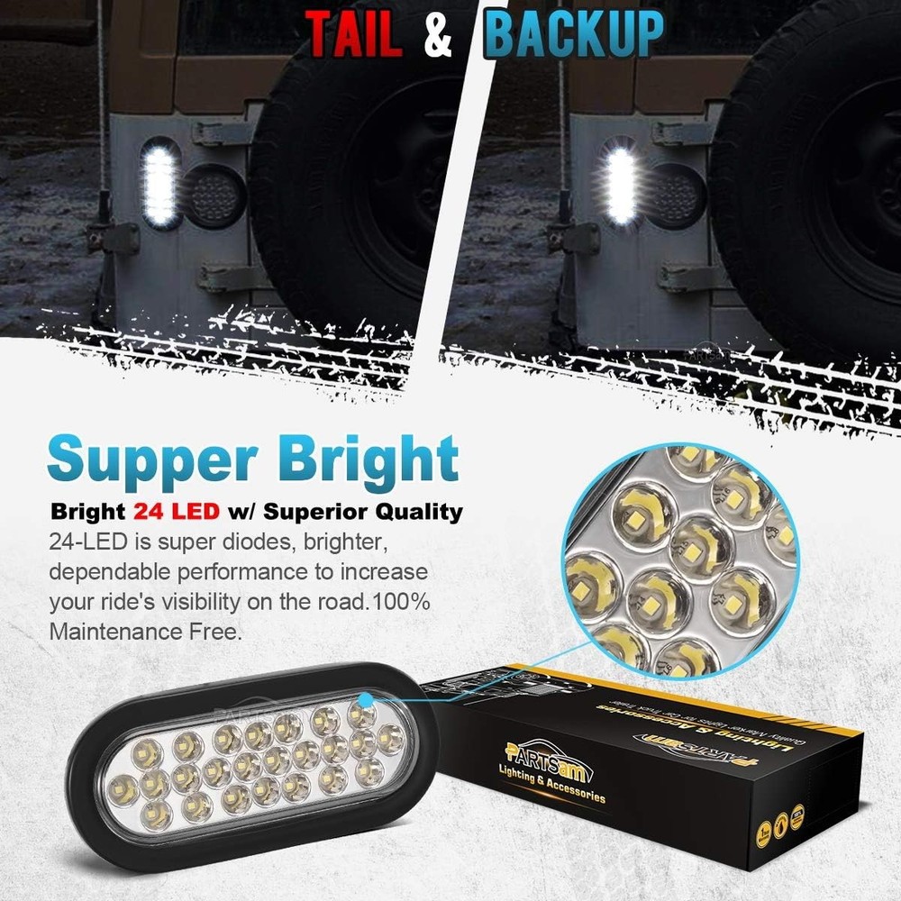 6 Inch Oval White Stop Turn Tail Reverse Fog Lights
