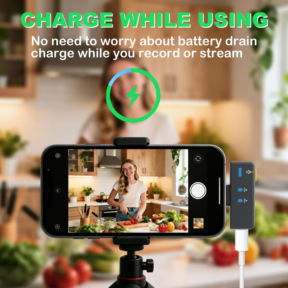 Wireless Lavalier Microphone for iPhone & Android, Clip-On Mini Mic with Char...