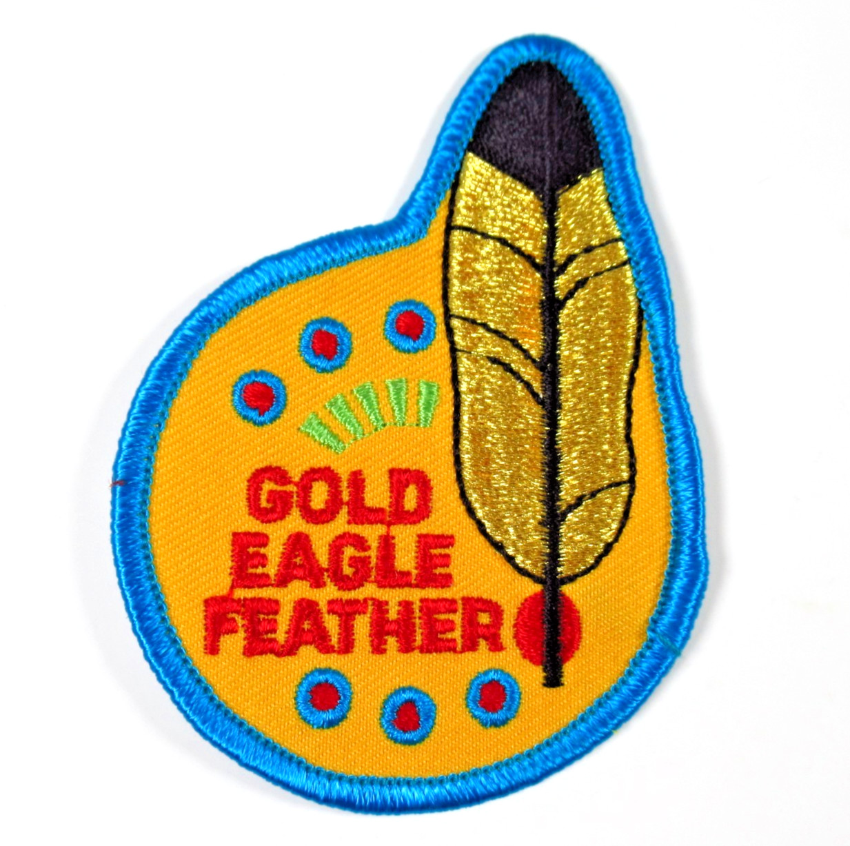 YMCA Indian Guides Gold Eagle Feather Vintage Embroidered Sew On Patch