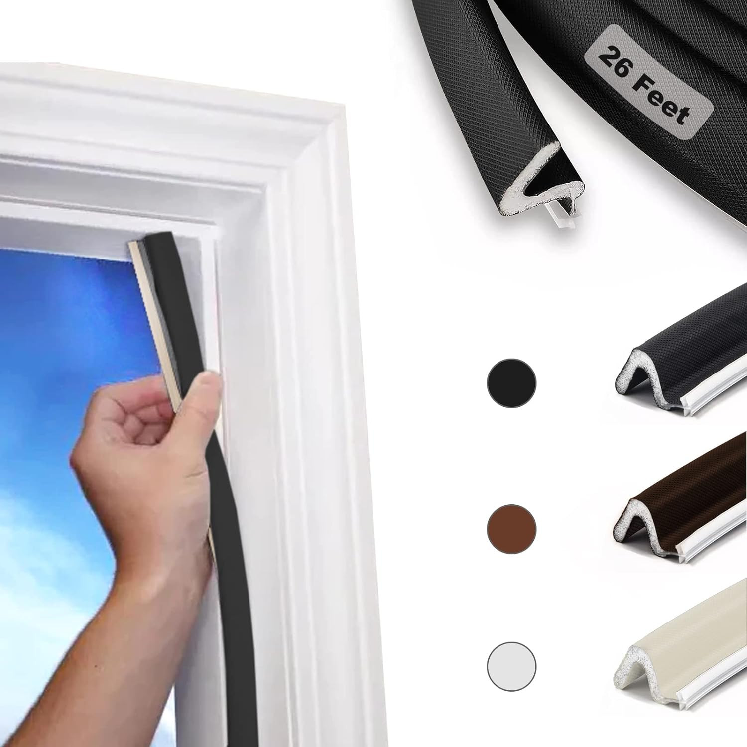 26 FT Door Frame Kerf Non-Adhesive Weather Stripping Seal Strip PU Foam, PE Cove