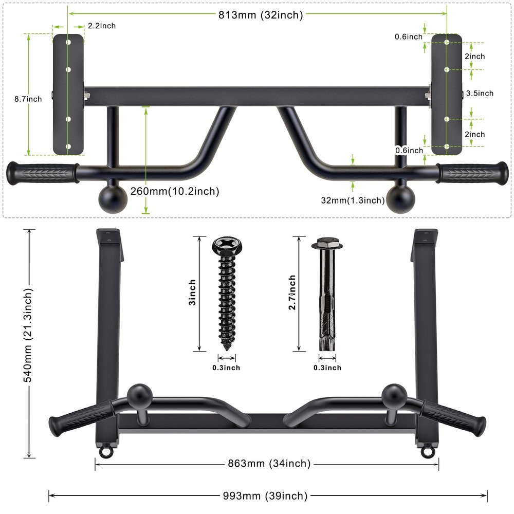 32" Ceiling Mounted Pull up Bar - Heavy Duty, Highly Adjustable, Multifunctional