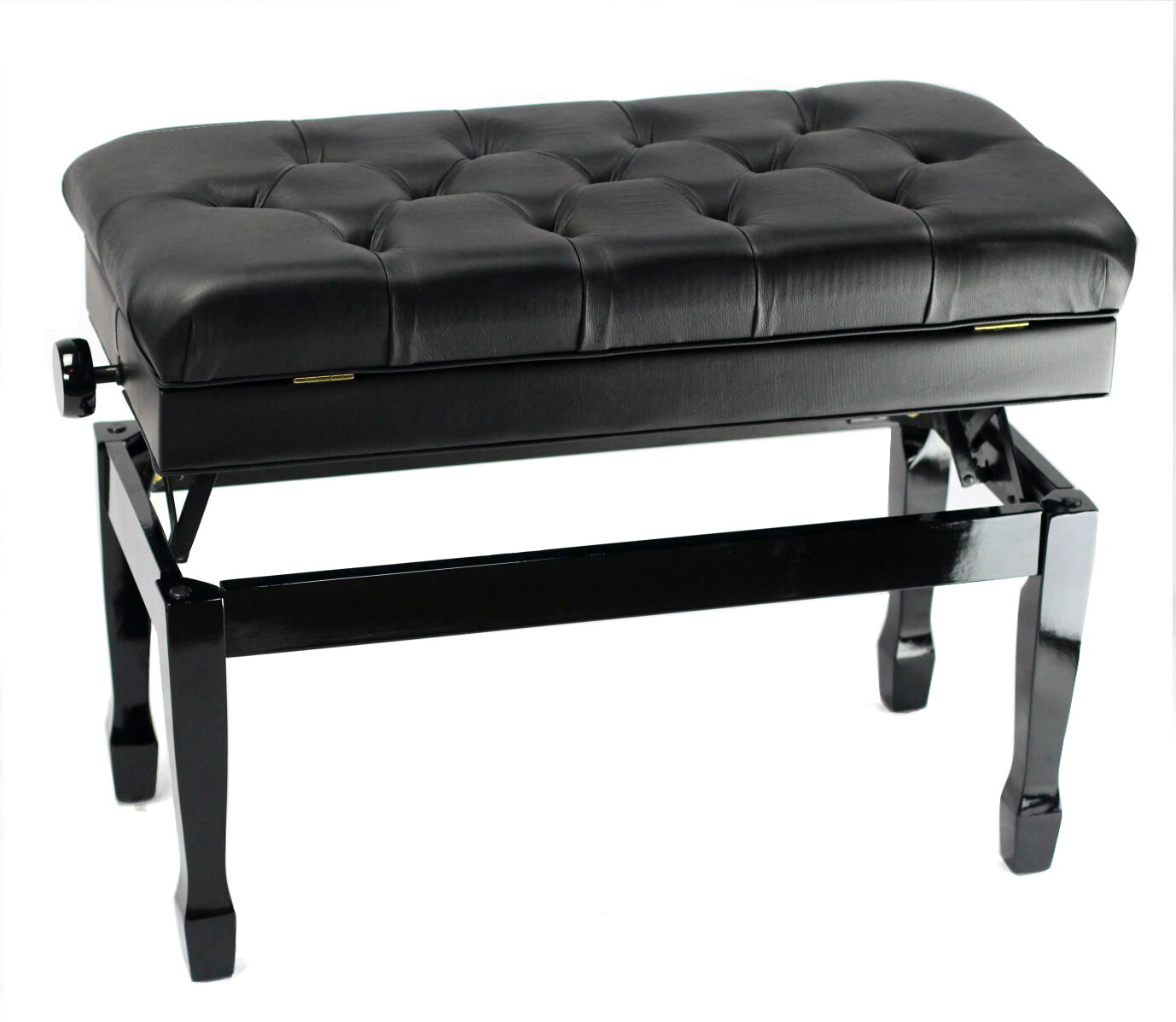 GRIFFIN Genuine Leather Duet Piano Bench Seat | Black Wood Keyboard Guitar Stool