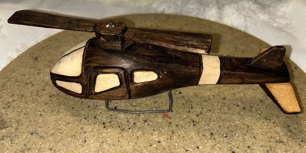 Handmade 7” Multi Tone Wooden Helicopter - Moving Propeller