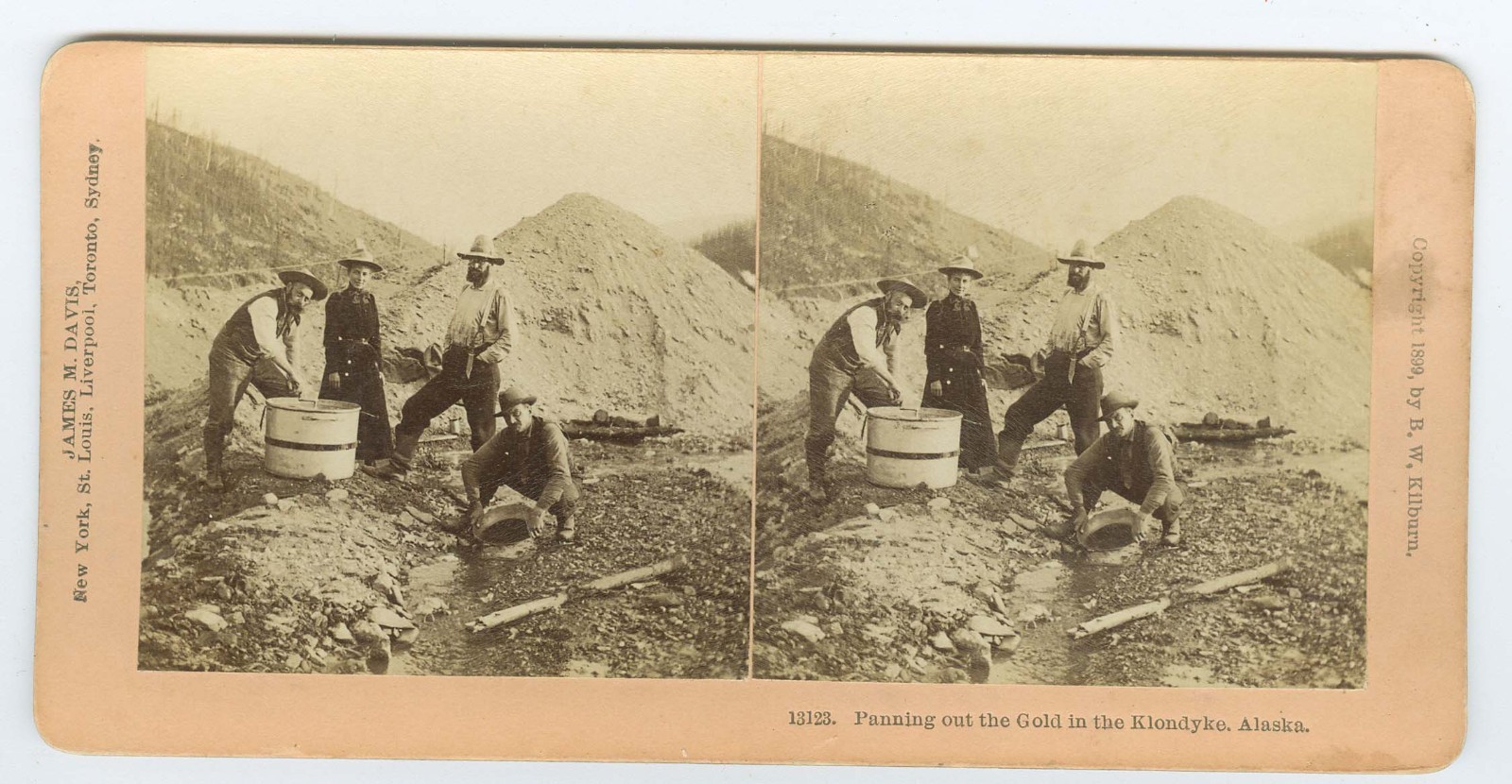 G2217~ ALASKA KLONDIKE – Miners Panning Gold c.1890s Stereoview - Kilburn