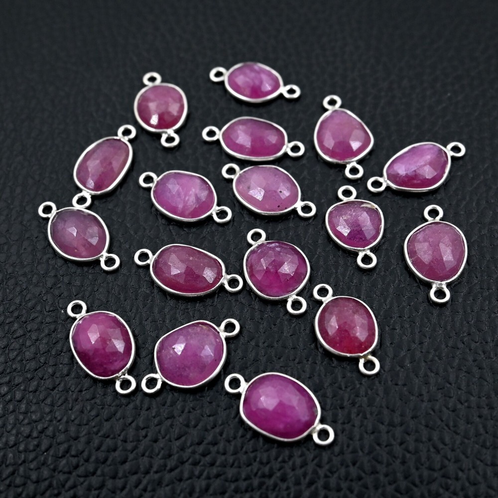 Ruby Bezel Faceted Connectors | Rose Cut Ruby Slice Connectors in 925 Sterling
