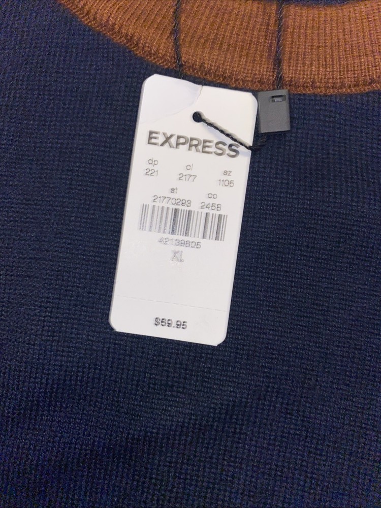 NWT Express Sweater XL Blue Maroon Wool Blend Crewneck Pullover Knit Soft