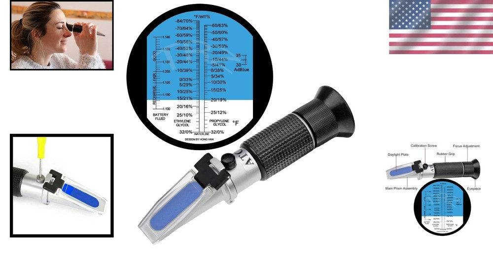 Compact 4-in-1 Refractometer for Antifreeze, AdBlue & Battery Fluid Testing