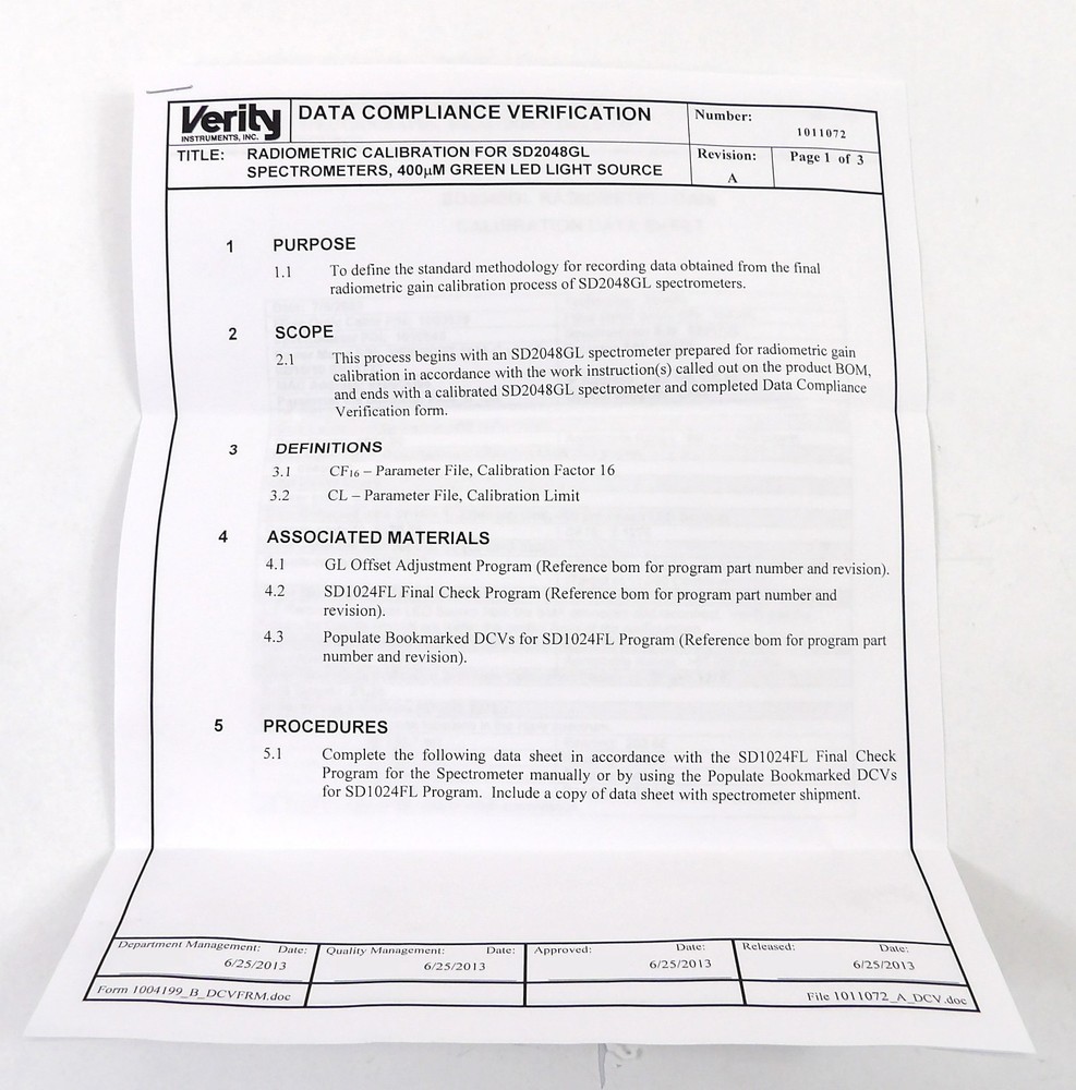 Verity Instruments 1010945 High Resolution Spectrometer SD2048GL New Surplus