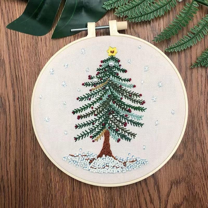 Embroidery Starter Kits with Christmas Tree Pattern and Instructions, Onesize