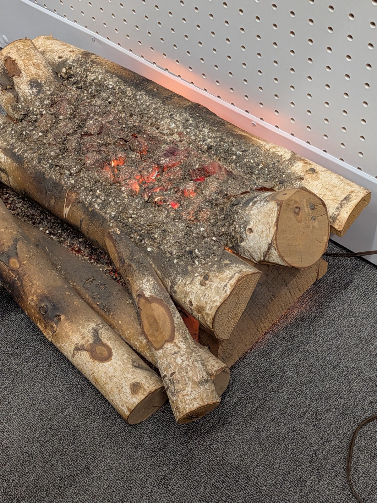 VTG 60's Light Up Fireplace Birch Wood Logs Faux Fire Electric Burning Logs Xmas