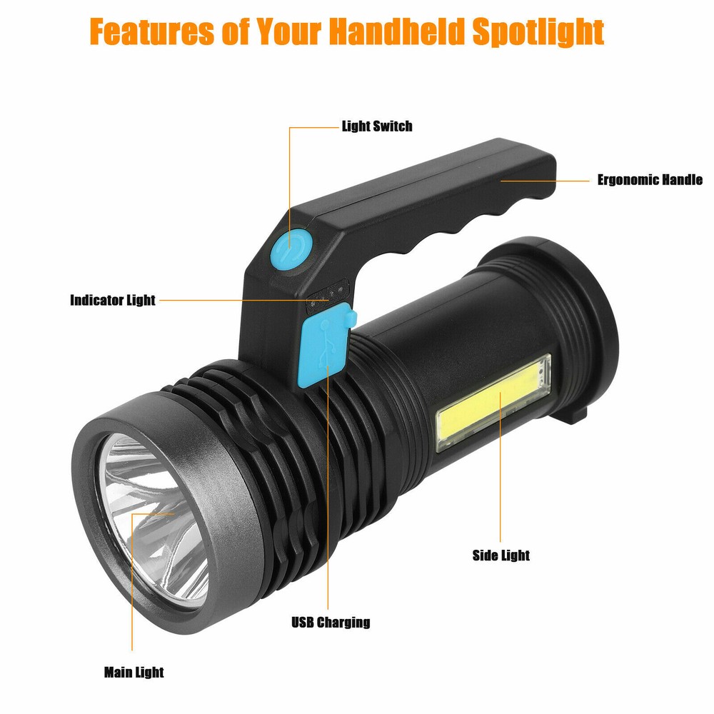 Super Bright Rechargeable LED Handheld Flashlight Portable Spotlight Searchlight