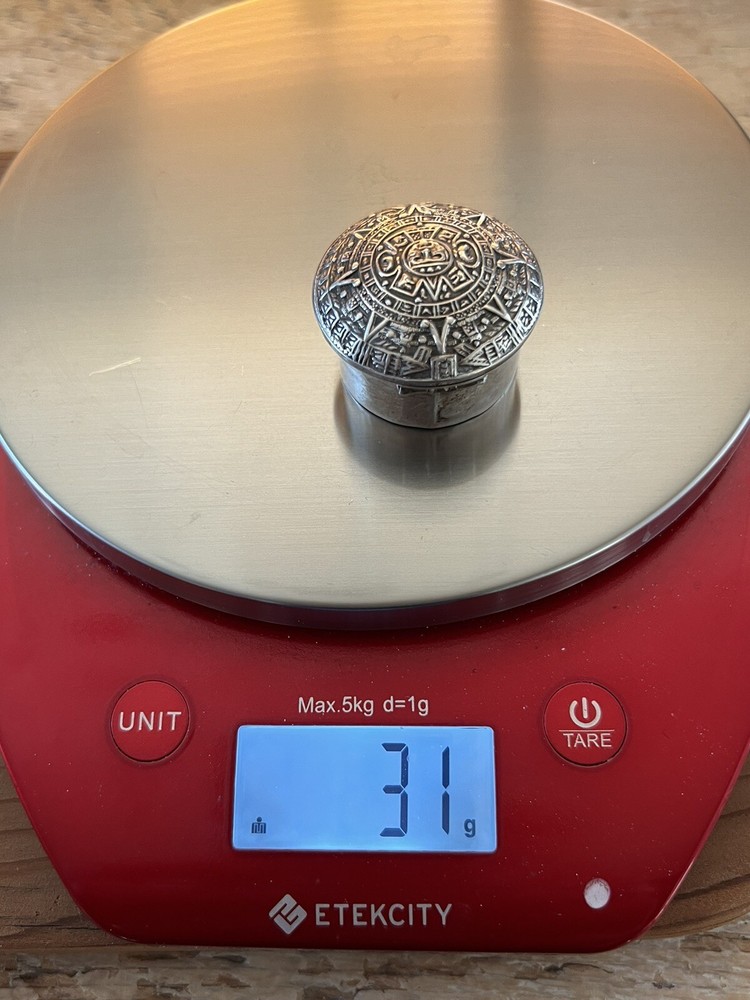 Sterling Silver Aztec Calendar Pill Box from Mexico