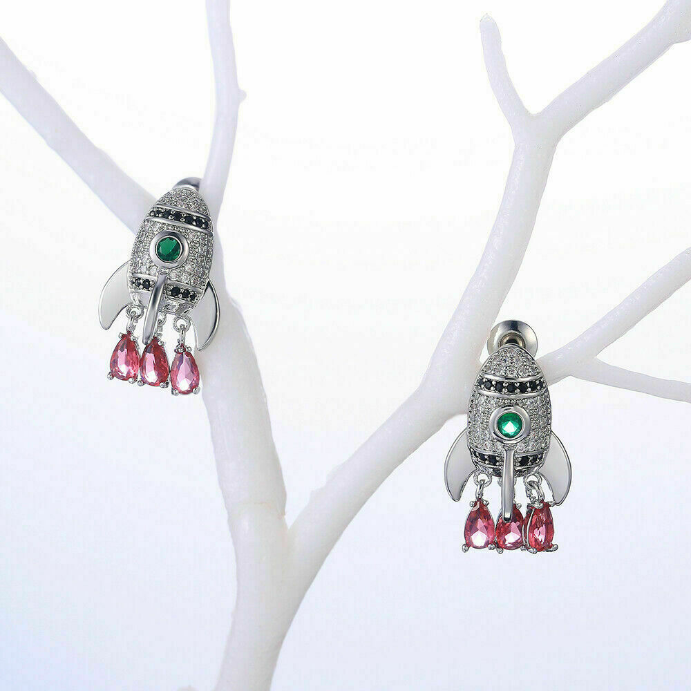 Drop Dangle Earrings 14K White Gold Finish 1.8Ct Lab Created Ruby & Emerald