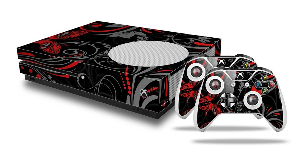 Skin XBOX One S Console Controller Twisted Garden Gray Red
