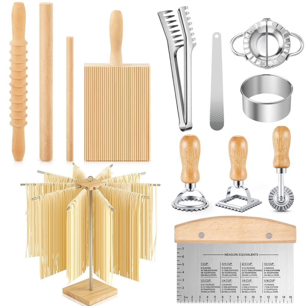 13 Pcs Pasta Making Tool Include Stainless Steel Pasta Drying Rack Gnocchi Bo...