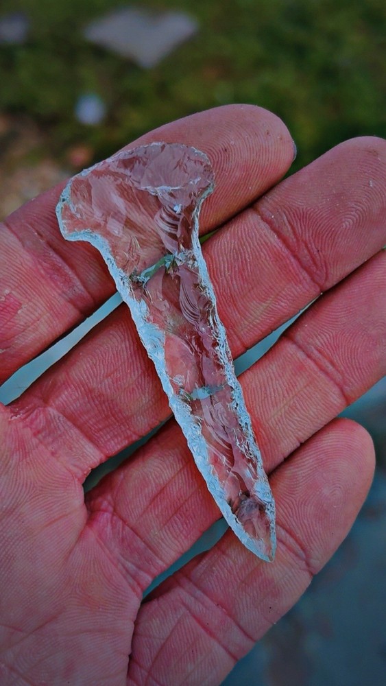 Flintknapped Farm Window Glass Paddle Drill/ Arrowhead