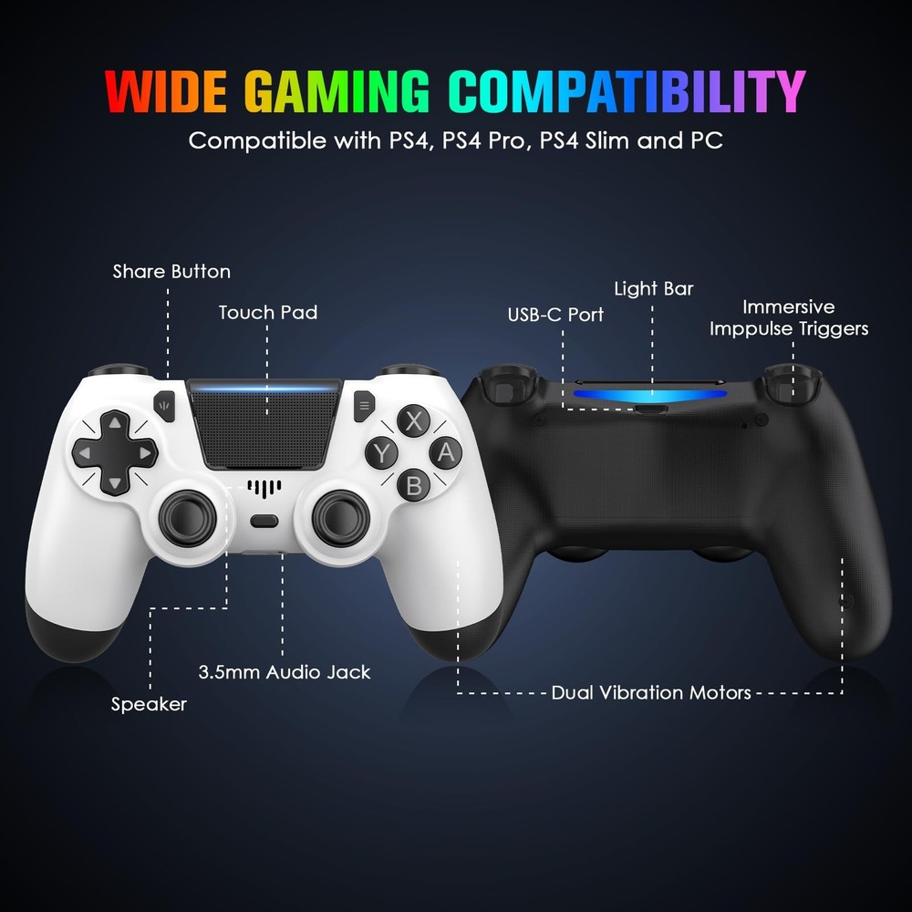 2 Pack Controllers with Charging Dock Station for PS4 Controller, Wireless Contr