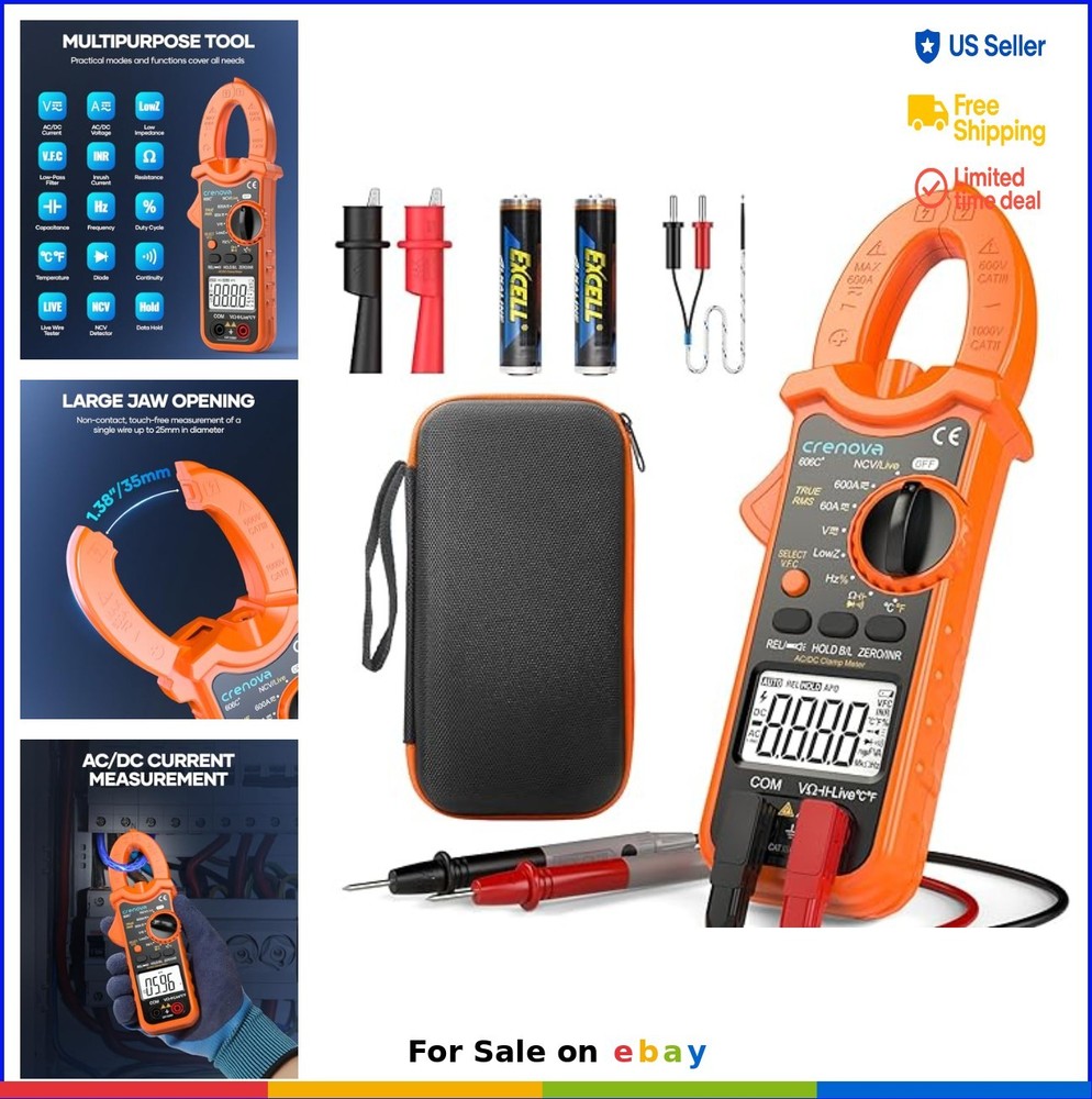 Clamp Meter Multimeter 6000 Count TRMS AC DC Current Voltage Temperature NCV