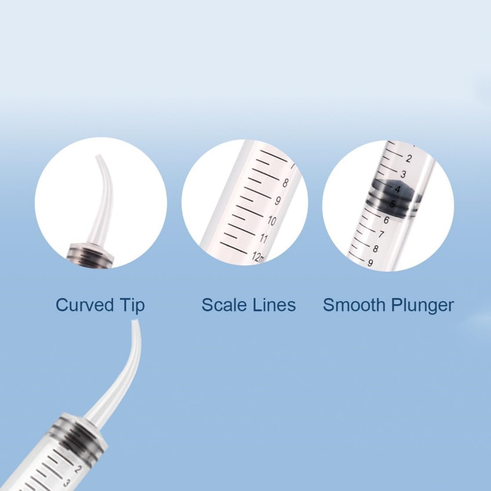 10Pcs Dental Irrigation Syringes Long Curved Tips Syringe Measurement 12CC