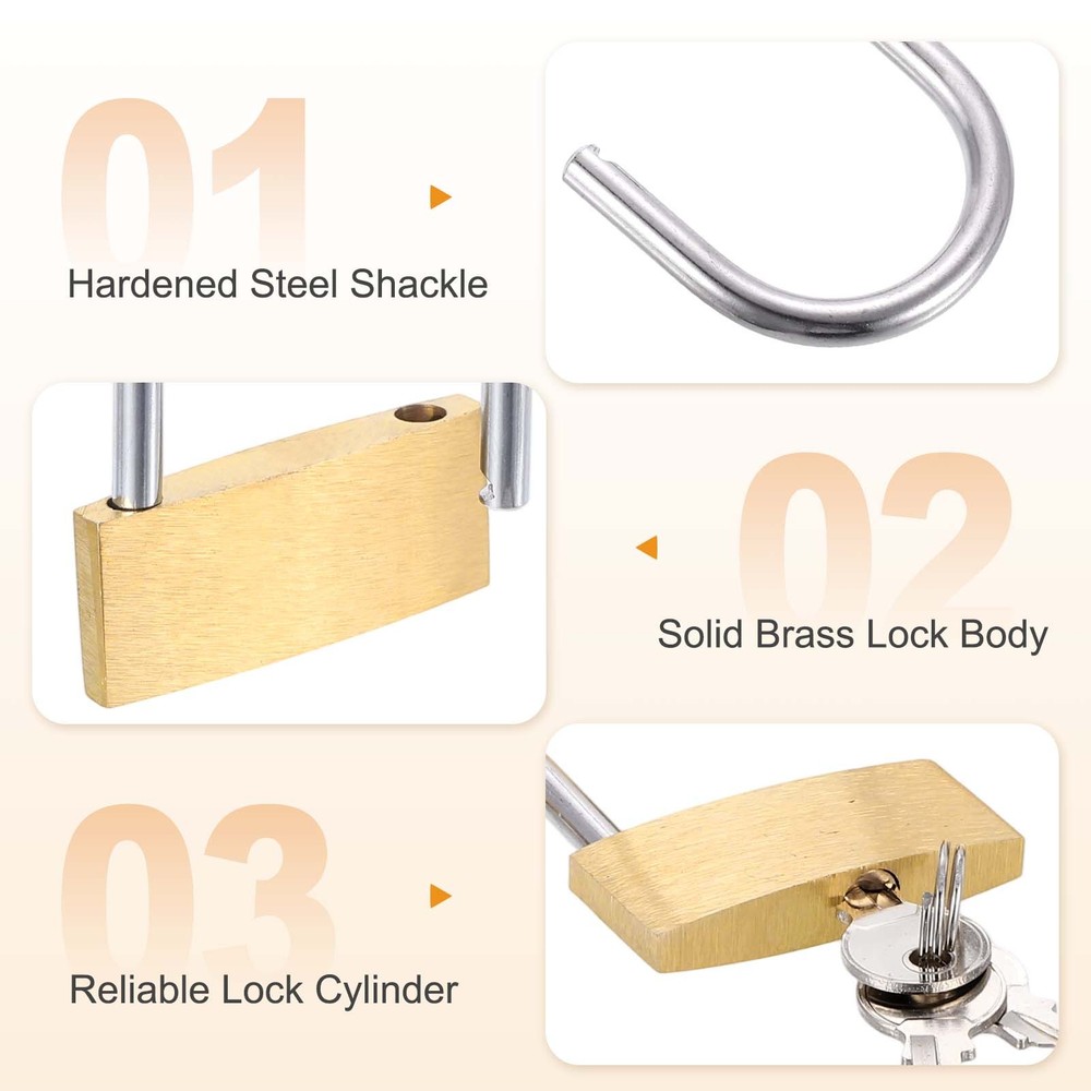 4Pcs Solid Brass Padlock with Key 1-1/4" Wide Body Small Locks Lock