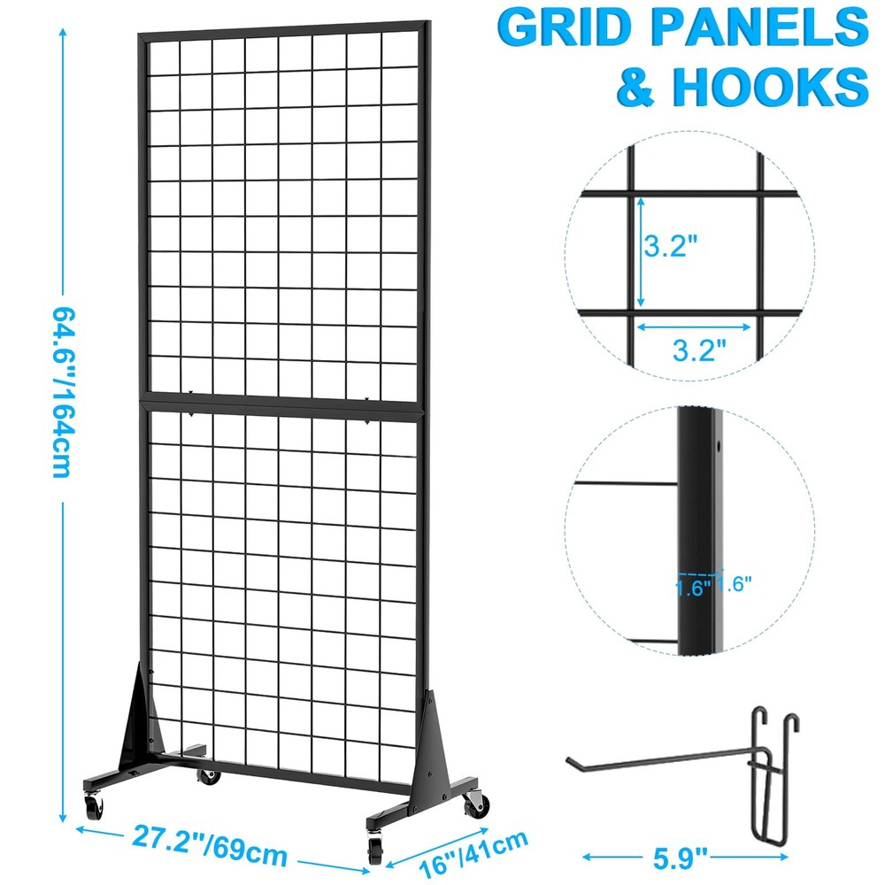2Pack Gridwall Panel Display Stand, 2'x5.5' Heavy Duty Floor Standing Rack wi...