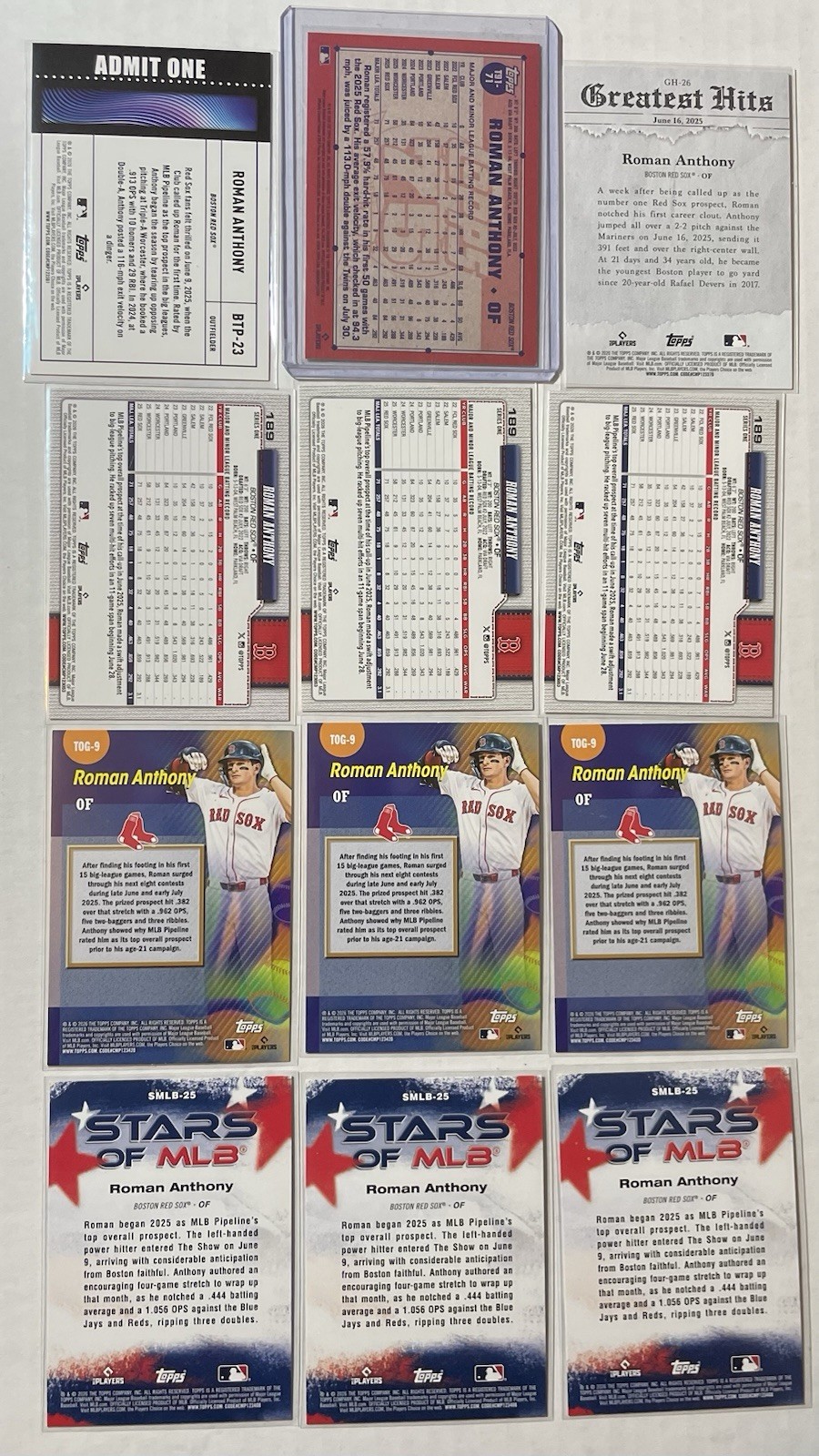 2026 Topps Roman Anthony 12 Rookie Card Lot