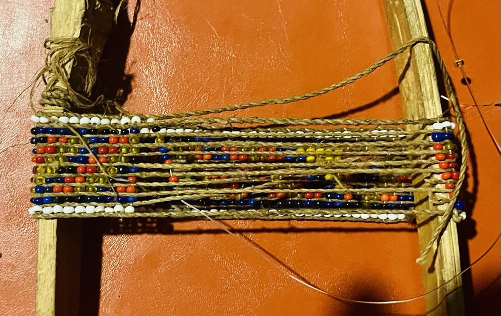 Primitive Bent Stick Loom Bead Weaving Tool With Beaded