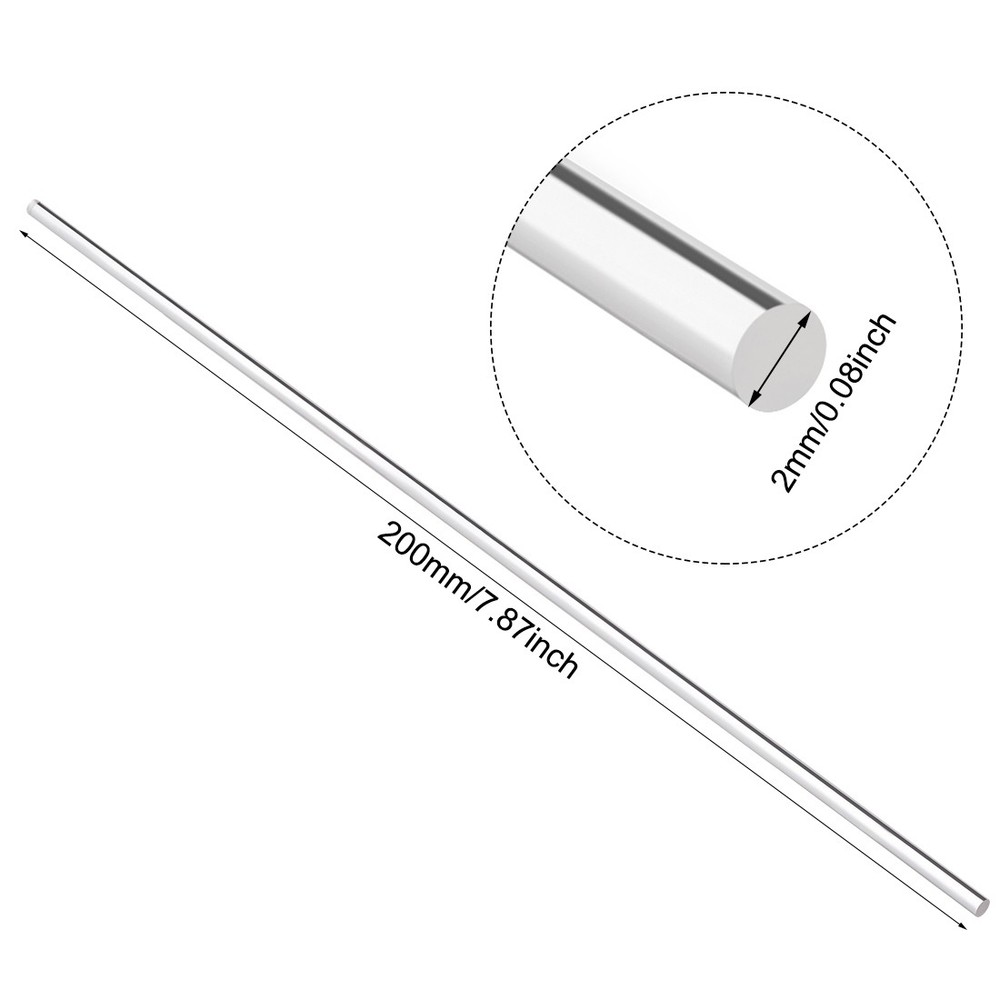 6Pcs 2mmx200mm Round Shape Solid Acrylic Rod PMMA Extruded Bar Clear