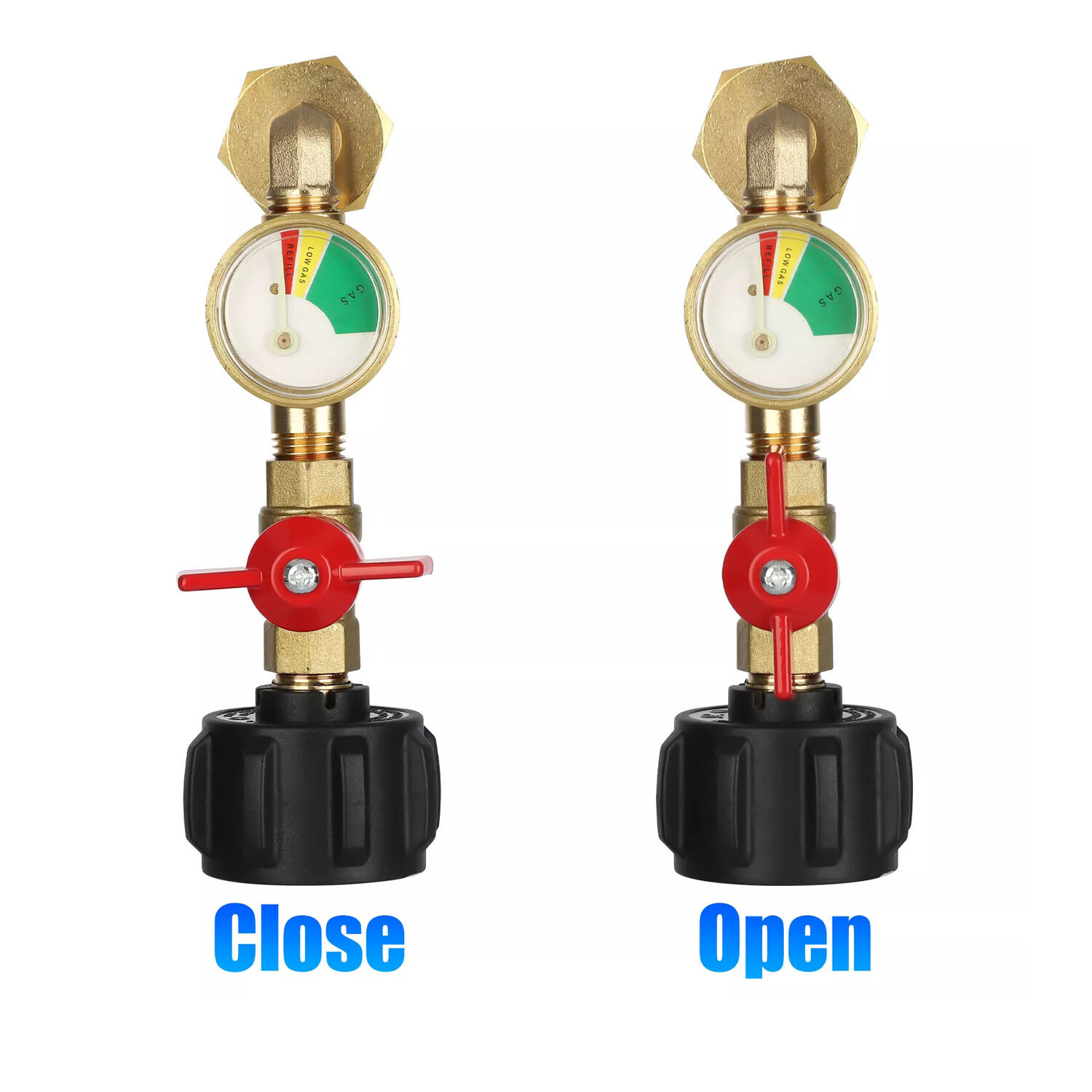 Propane Refill Adapter with Valve and Gauge Fill 1 Lb Bottle From 20 Lb Tank 90°