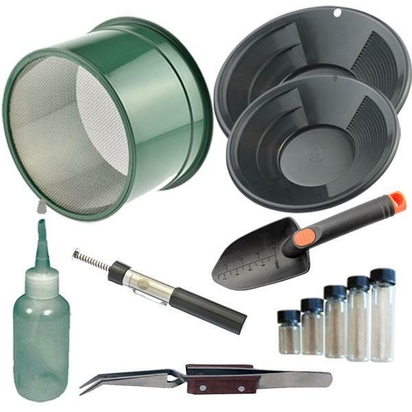 Black Mini Gold Classifier Screen & Gold Pan Panning Kit 12" & 10" Pans
