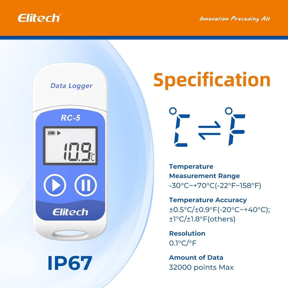 Elitech RC-5 USB Reusable Temperature Data logger Temp Recorder Quick PDF Report