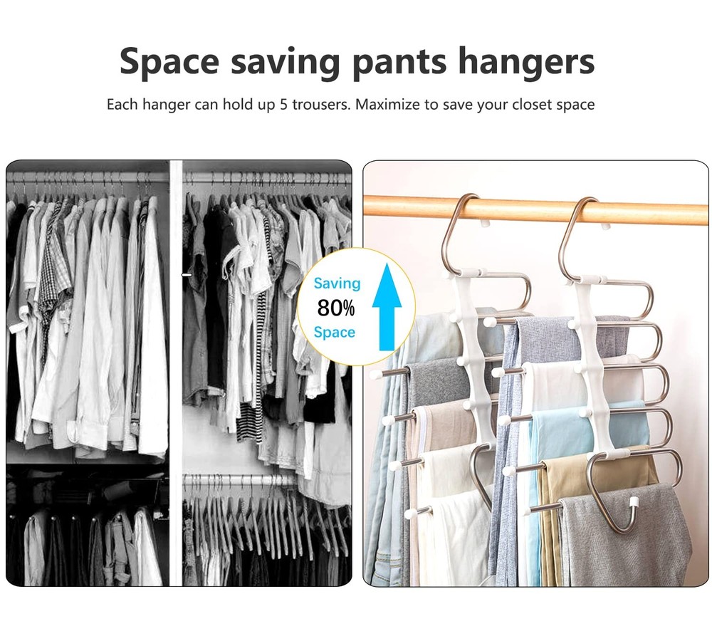 Upgrade Azeroth Pants Hangers 4 Pack Space Saving S-Type 4 Pack, White