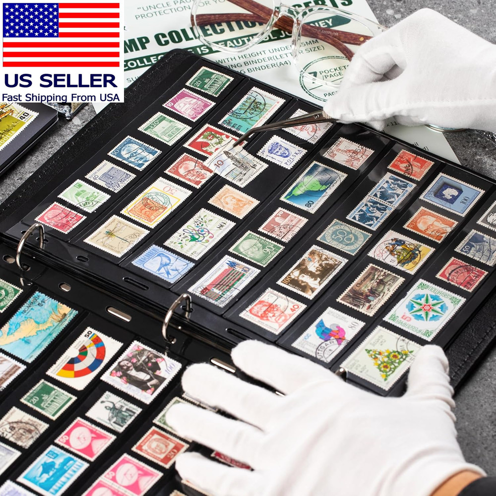 10 Sheets 20 Pages Postage Stamp Album Pages, 7 Pockets 7.7X 1.35In Stamp Collec