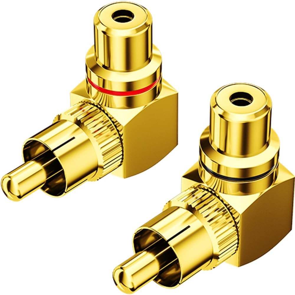 2-Pack RCA Right Angle Adapter 90 Degree Male to 2-PACK, Gold Plated