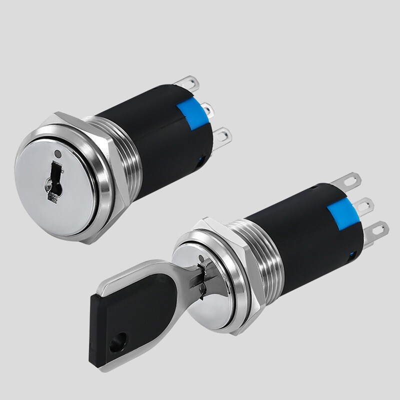 16mm Rotary Key Switch Latching 2/3 Position Selector Security Lock ON/OFF 5A