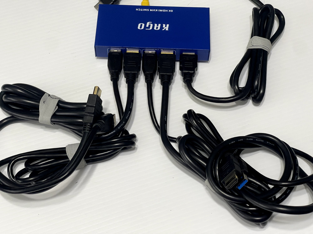 KAGO 8K HDMI KVM Switch for 2 PCs w/ Cables & External Switch