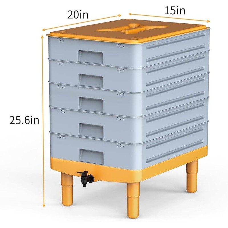 Large Worm Compost Bin 5 Layer Odorless Easy Use Efficient 100L Capacity