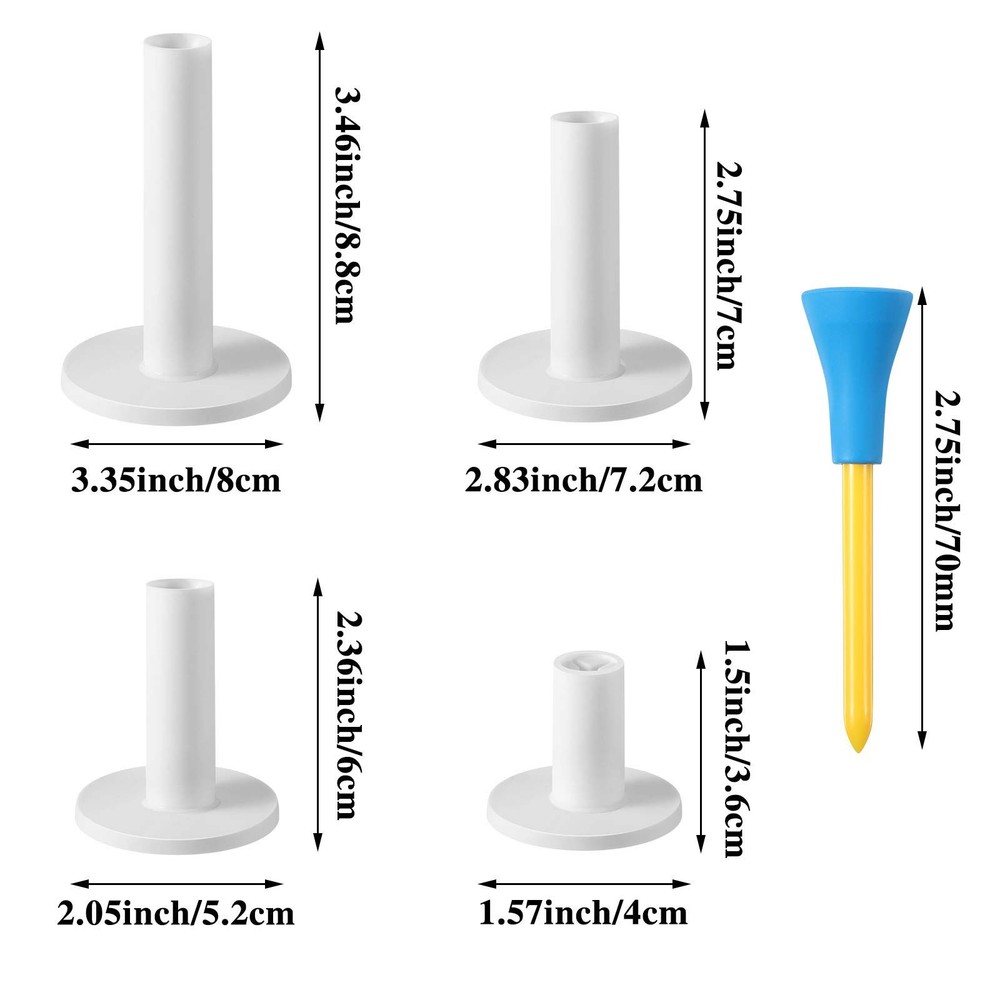 6 Pcs Golf Tees For Practice Mat, Rubber Range Tees, Mixed Size, White