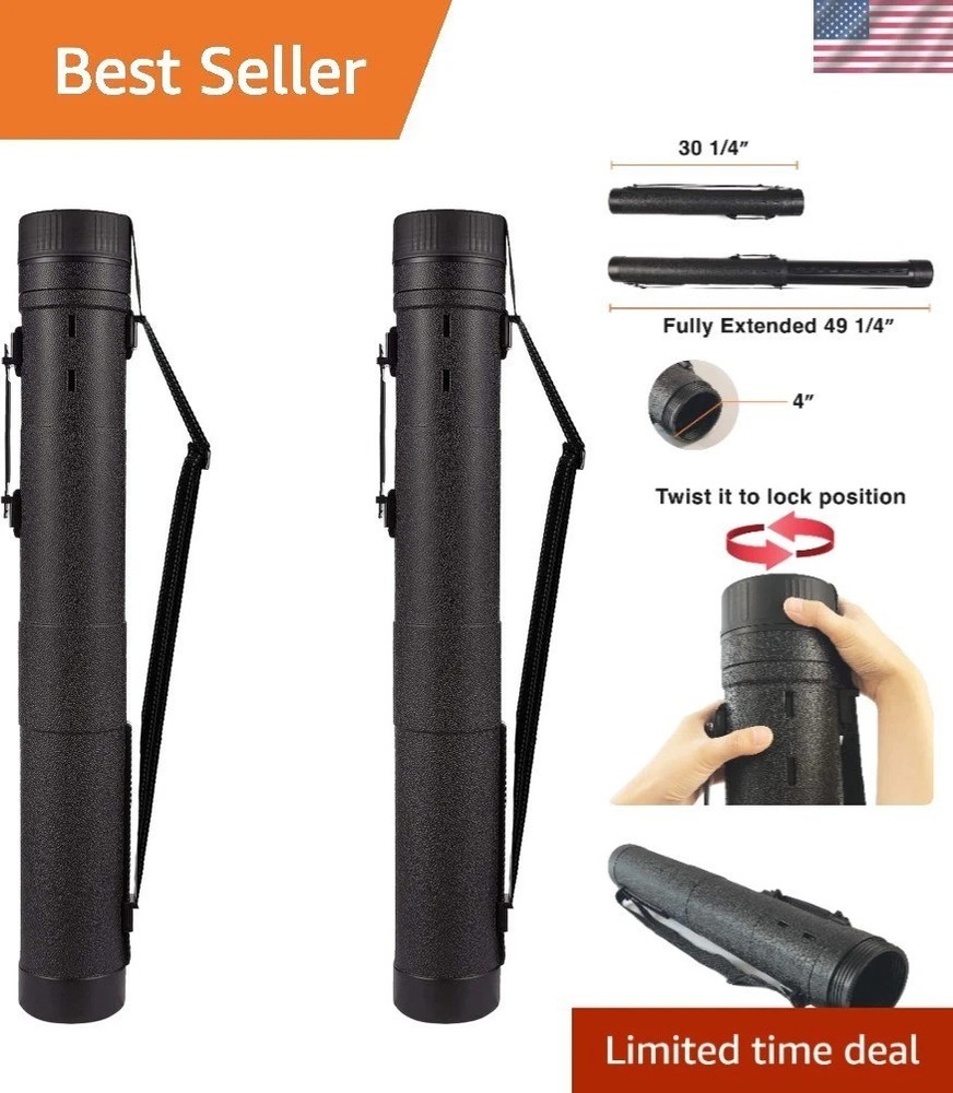 Black Extendable Poster Tubes 2-Pack - Safe Transport for Artwork & Blueprints