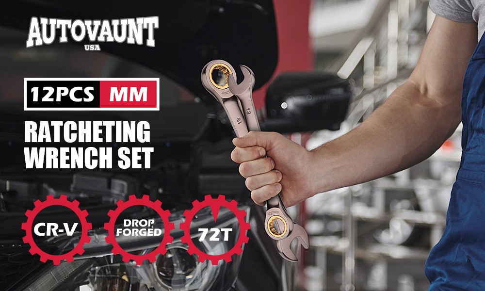 24/12PC Ratcheting Wrench Set Metric & SAE with Organizer 8-19 mm & 1/4" to 7/8"