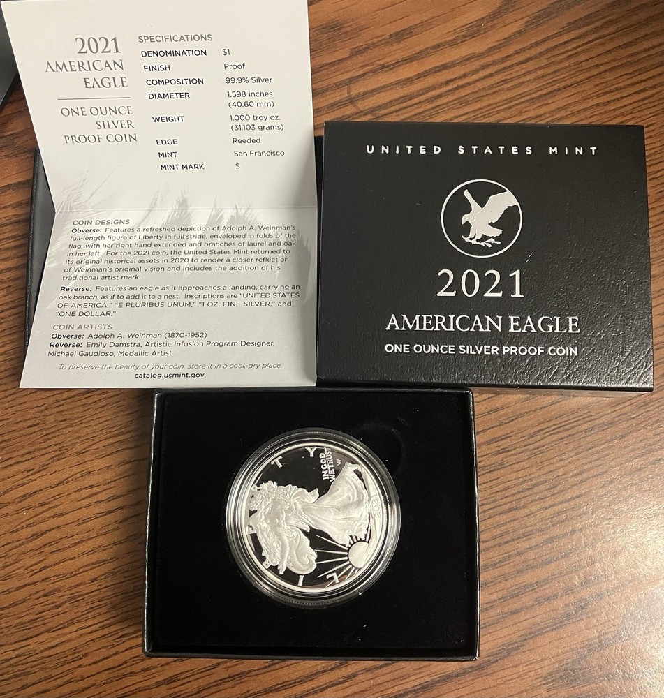 2021-s 1oz Proof American Silver Eagle Box/CoA Black Box