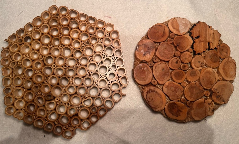 Vintage Boho Kitchen Trivet Set - Bamboo Slice & Rustic Wood Slice (Pair)